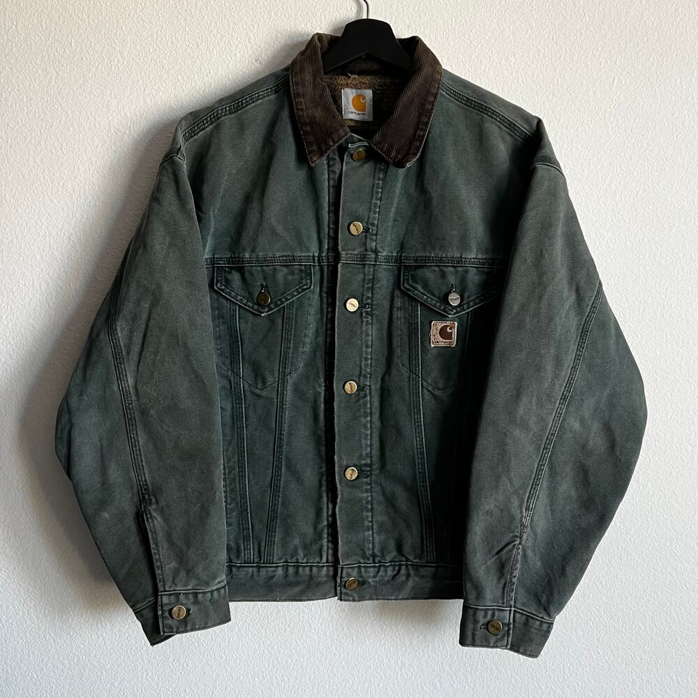 Carhartt faded green trucker work wear jacket